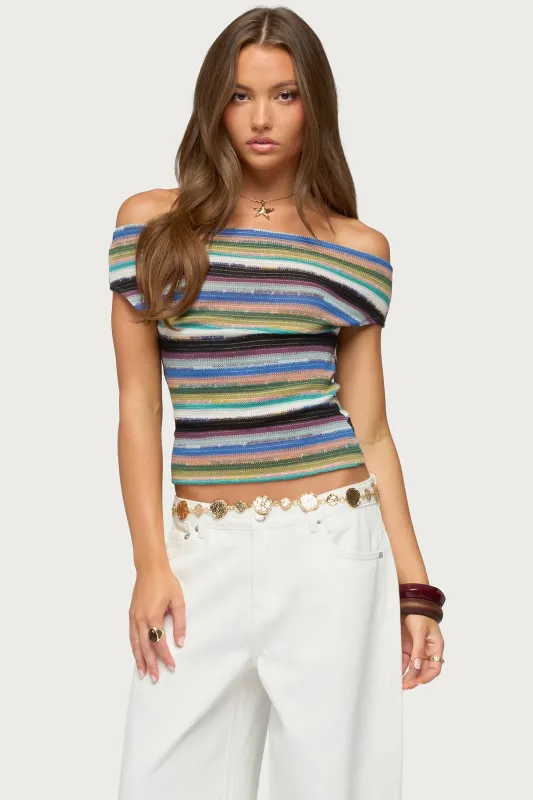 Irenea Striped Knit Off Shoulder Top made by Edikted