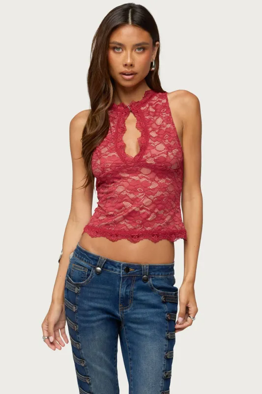 Frieda Keyhole Cutout Lace Top made by Edikted
