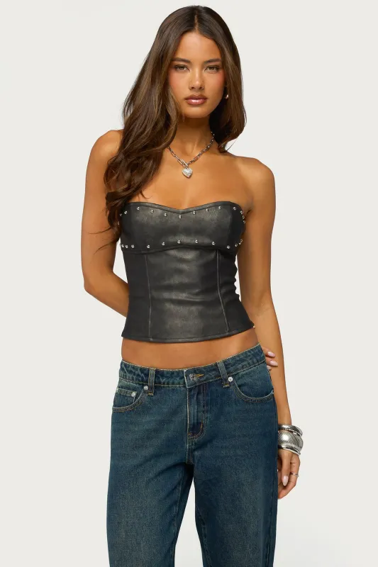 Izara Studded Faux Leather Corset made by Edikted