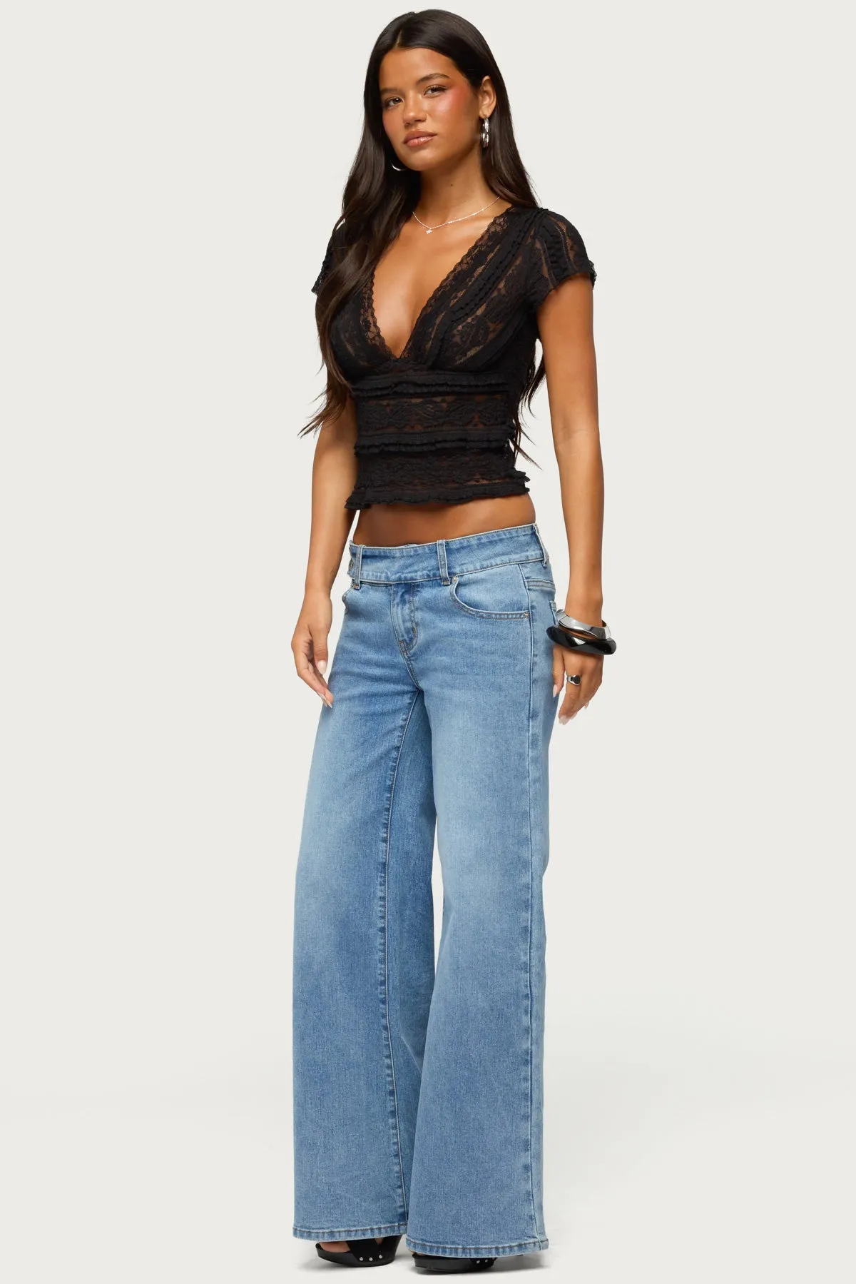 Avalee Sheer Lace V Neck Top sold by Edikted product image thumbnail 4