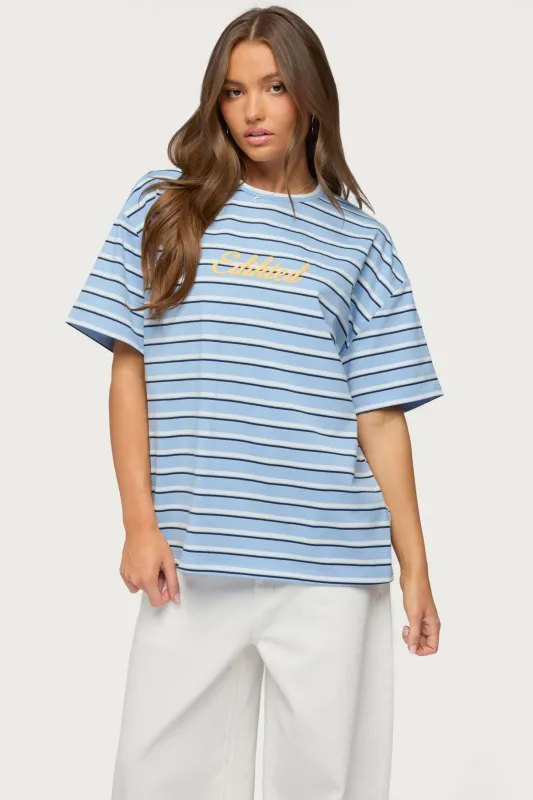 Chill Girl Striped Oversized T Shirt made by Edikted