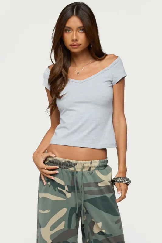 Calie Off Shoulder V Neck Top made by Edikted