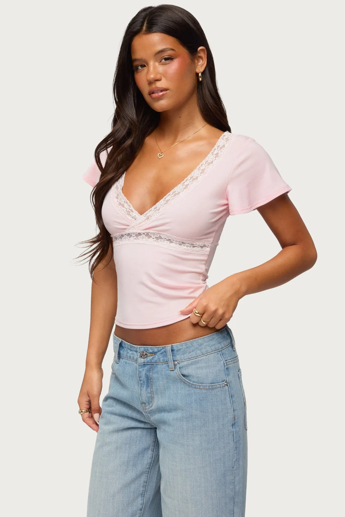 Yvetta Lacey Flutter Sleeve Top sold by Edikted product image thumbnail 3
