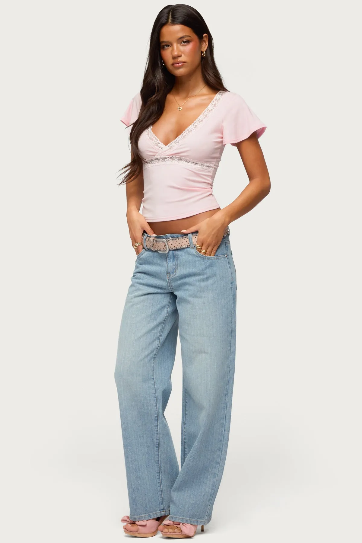 Yvetta Lacey Flutter Sleeve Top sold by Edikted product image thumbnail 4
