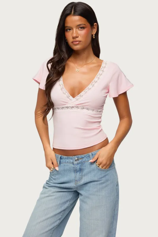 Yvetta Lacey Flutter Sleeve Top made by Edikted