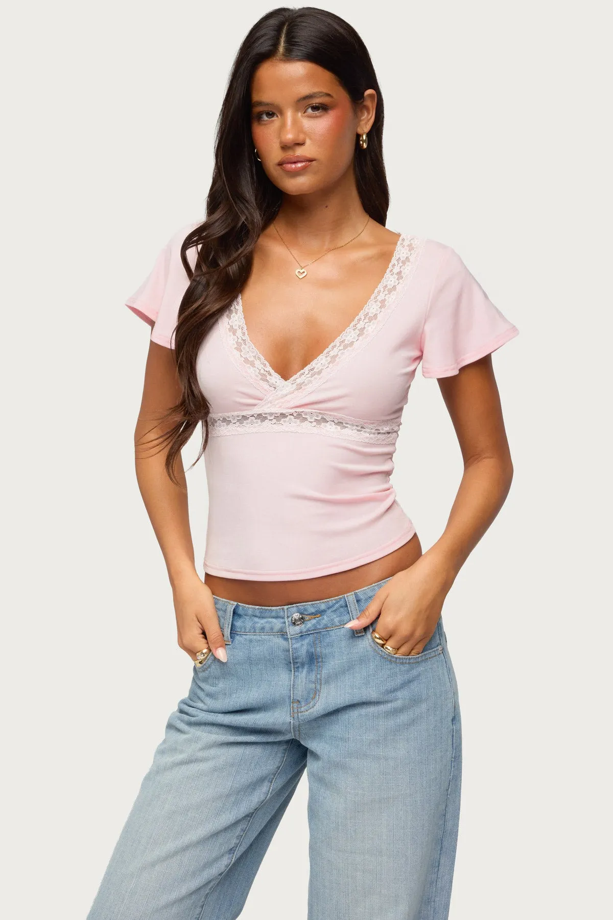 Yvetta Lacey Flutter Sleeve Top sold by Edikted
