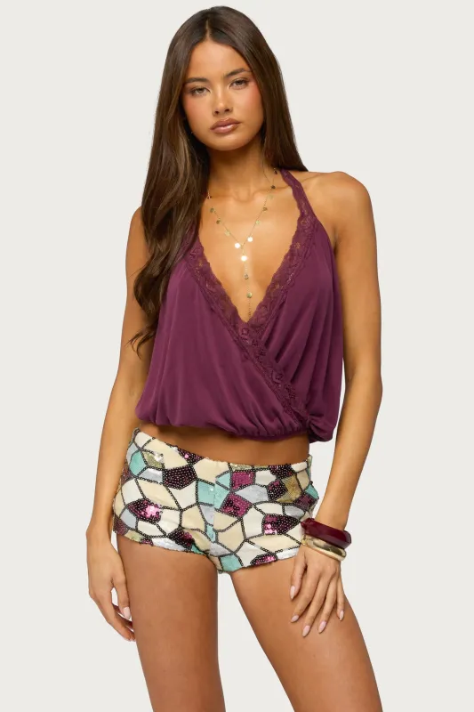 Eilen Lacey Wrap Halter Top made by Edikted