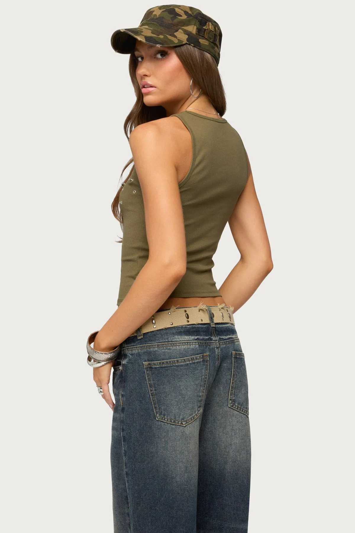 Pierced Grommet Ribbed Tank Top sold by Edikted product image thumbnail 5