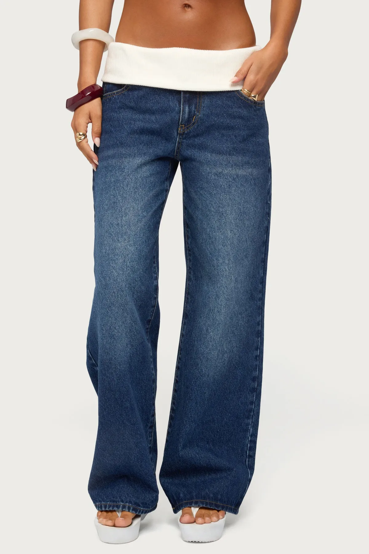 Knit Foldover Low Rise Baggy Jeans sold by Edikted product image thumbnail 2