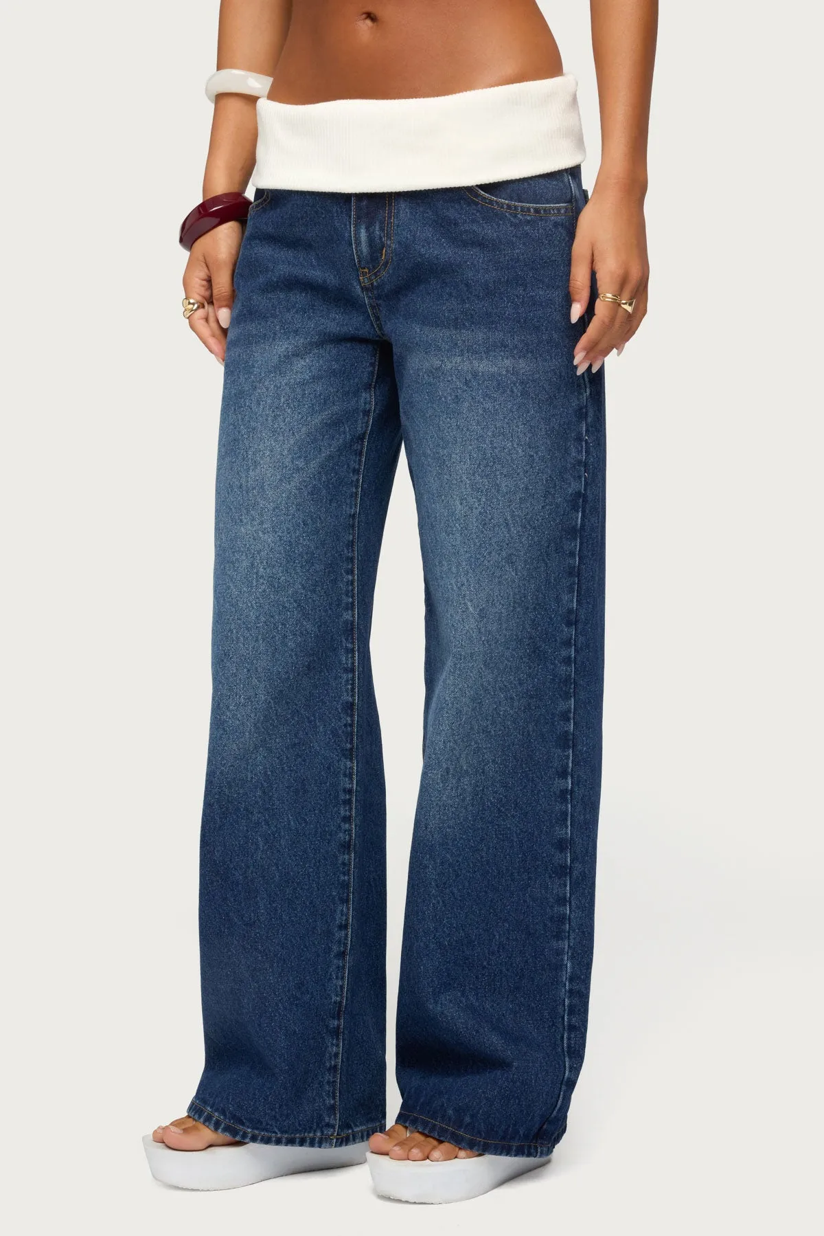 Knit Foldover Low Rise Baggy Jeans sold by Edikted product image thumbnail 3