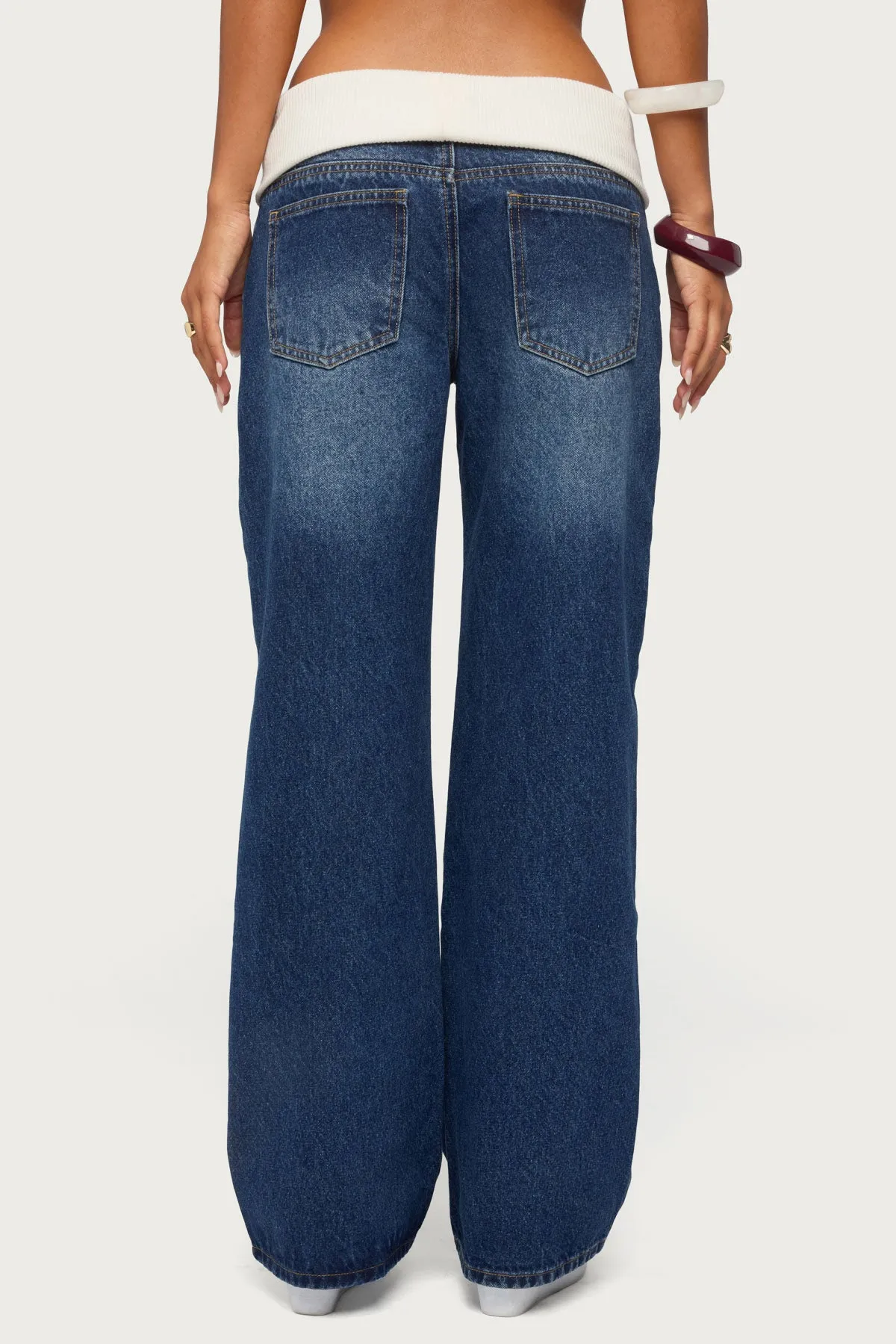 Knit Foldover Low Rise Baggy Jeans sold by Edikted product image thumbnail 4