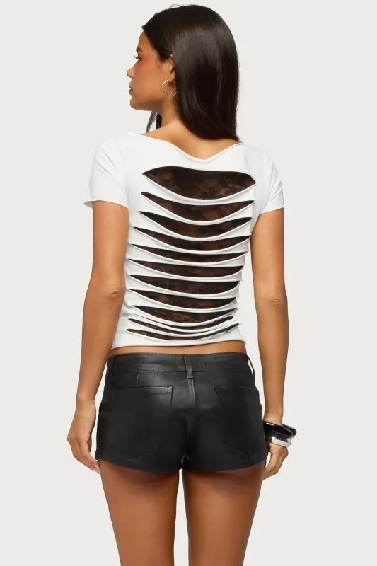 Rea Shredded Cutout Lacey Top made by Edikted