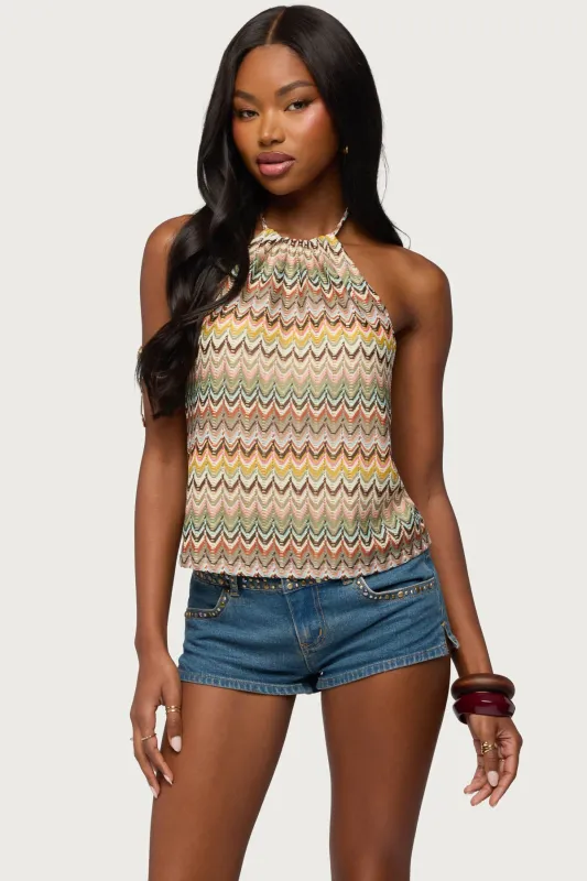 Kelsie Zigzag Crochet Halter Top made by Edikted