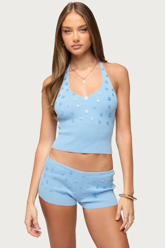 Nataly Button Knit Halter Top made by Edikted
