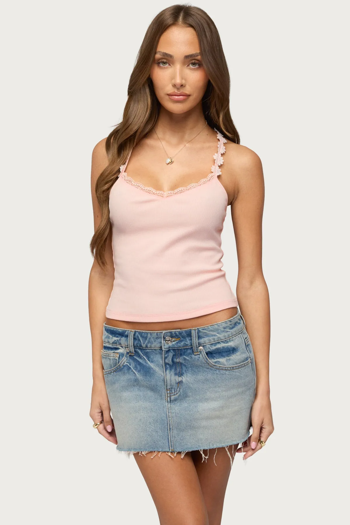 Caila Flower Lace Ribbed Tank Top sold by Edikted