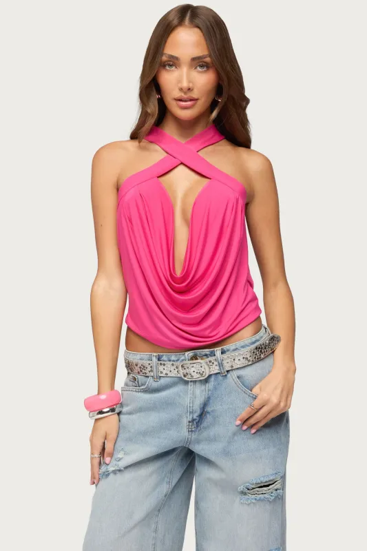 Maise Backless Cowl Neck Crisscross Top made by Edikted