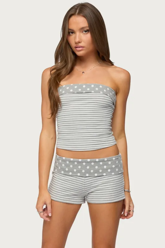 Presley Stripe & Polka Dot Foldover Tube Top made by Edikted