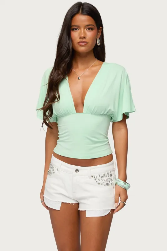 Betee Flutter Plunge Neck Top made by Edikted