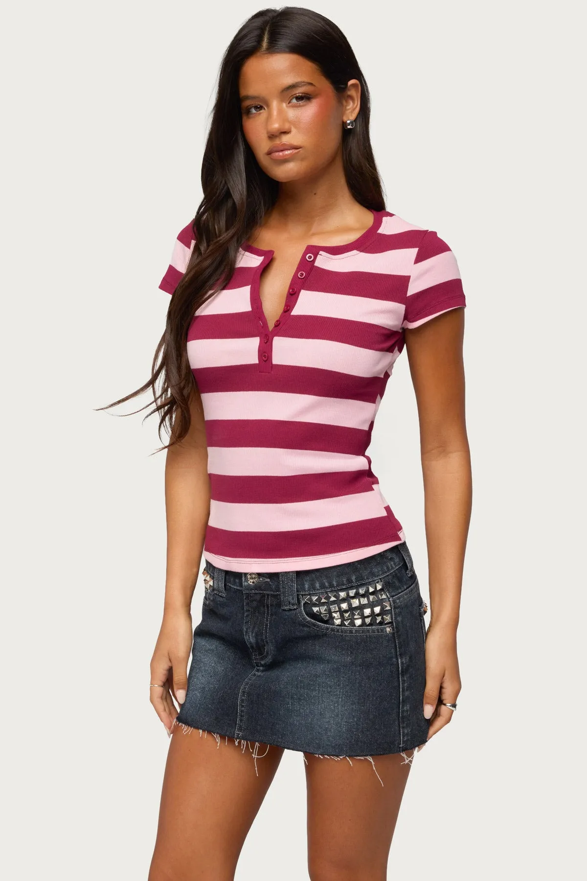 Rhianon Striped Henley Top sold by Edikted product image thumbnail 3