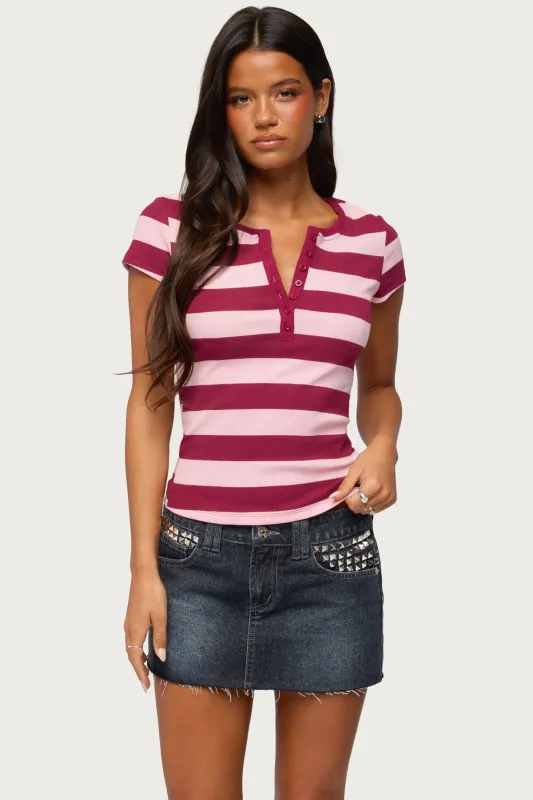 Rhianon Striped Henley Top made by Edikted