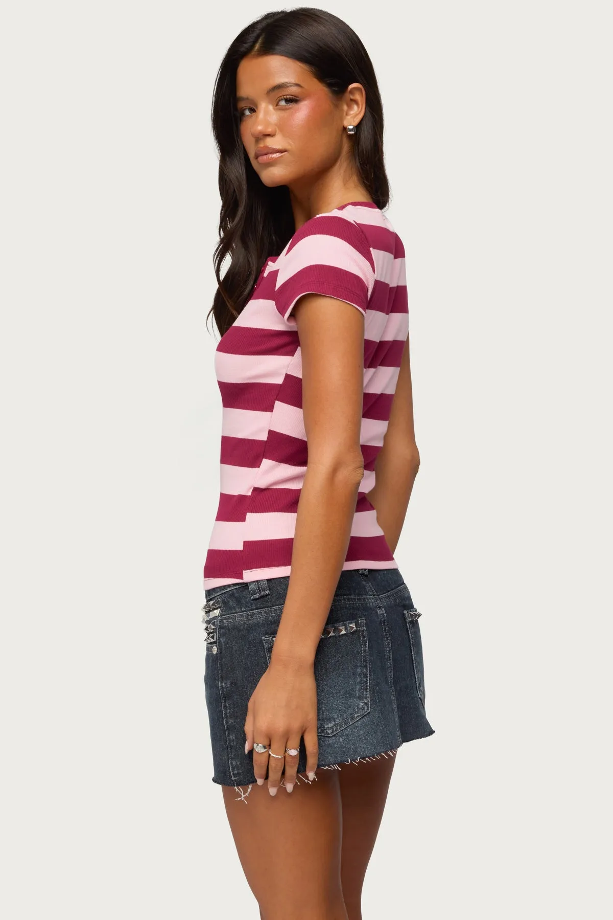 Rhianon Striped Henley Top sold by Edikted product image thumbnail 5
