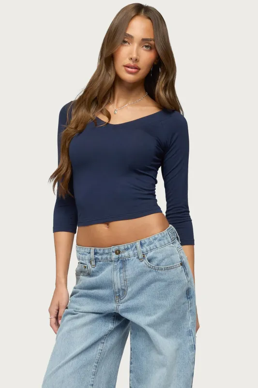 Cecilie Three-Quarter Sleeve V Neck Top made by Edikted