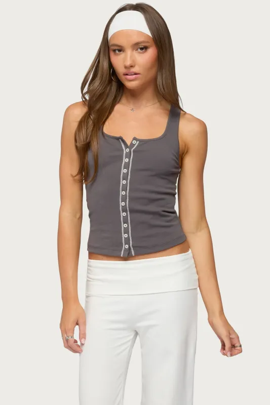 Contrast Button Up Ribbed Tank Top made by Edikted
