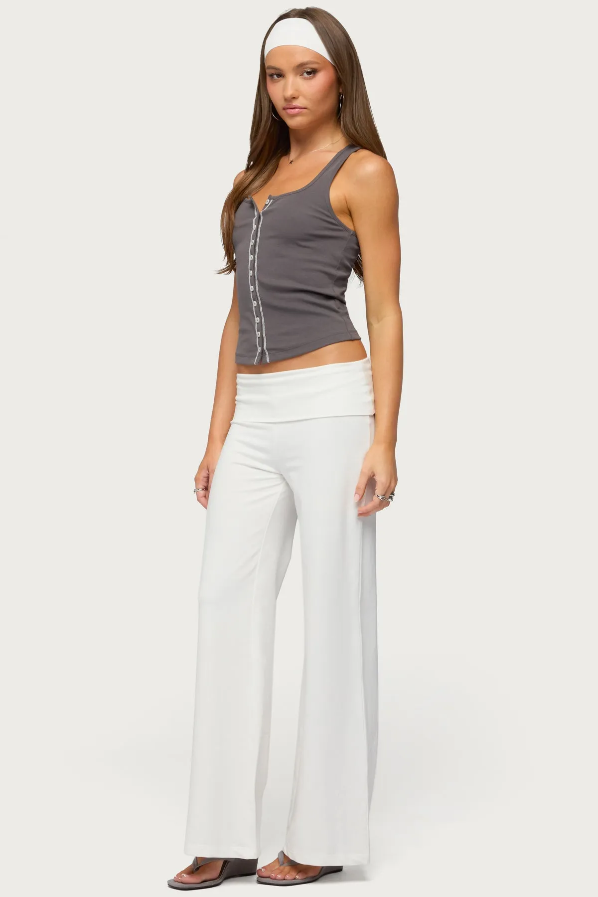 Contrast Button Up Ribbed Tank Top sold by Edikted product image thumbnail 4