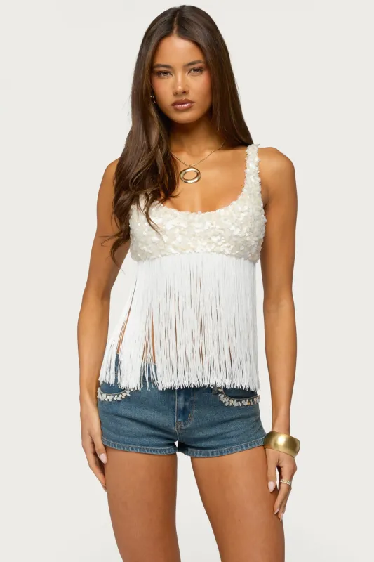 Petrah Sequin Fringed Bra Top made by Edikted