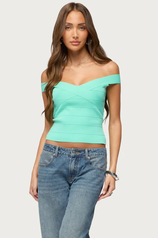 Niva Off Shoulder Bandage Knit Top made by Edikted