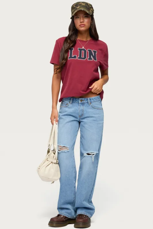 Juju Distressed Low Rise Baggy Jeans made by Edikted