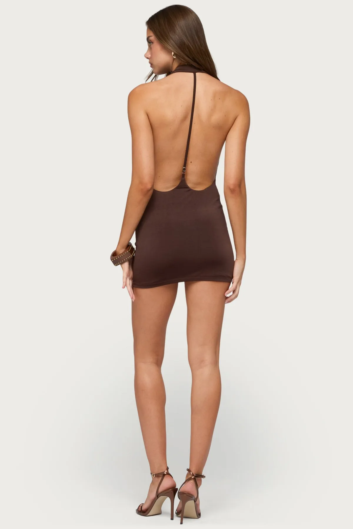 Sunmi Backless Cowl Neck Mini Dress sold by Edikted