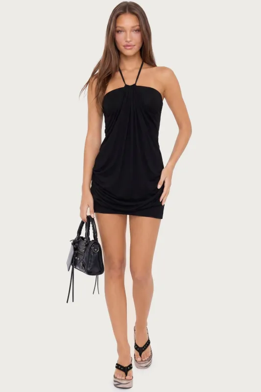 Lugenia Draped Halter Mini Dress made by Edikted