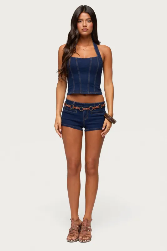 Alita Low Rise Denim Micro Shorts made by Edikted