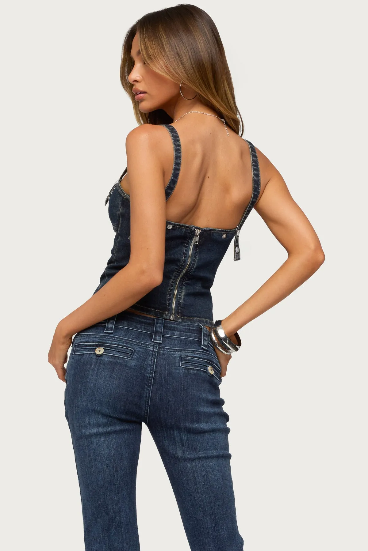 Koto Snap Button Stretchy Denim Top sold by Edikted product image thumbnail 5