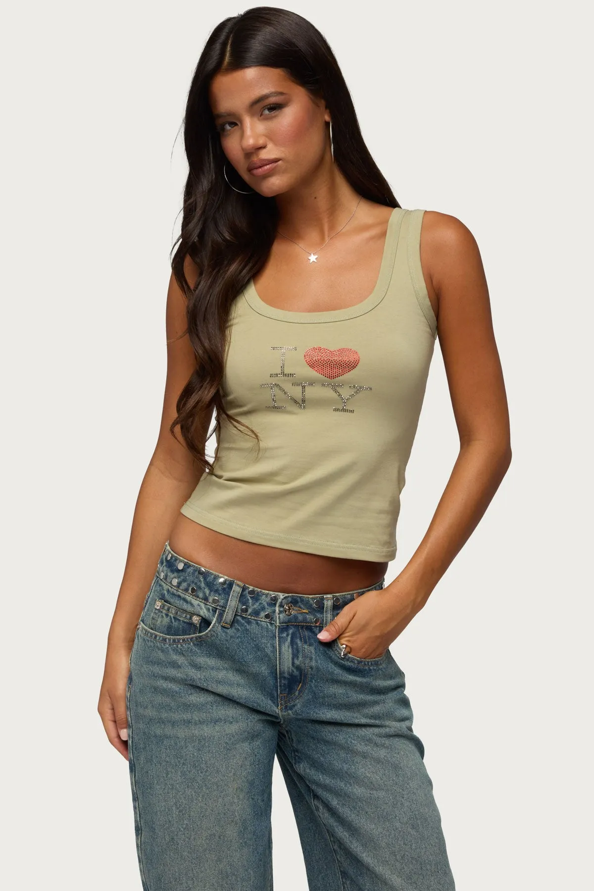 I Heart NY Rhinestone Tank Top sold by Edikted