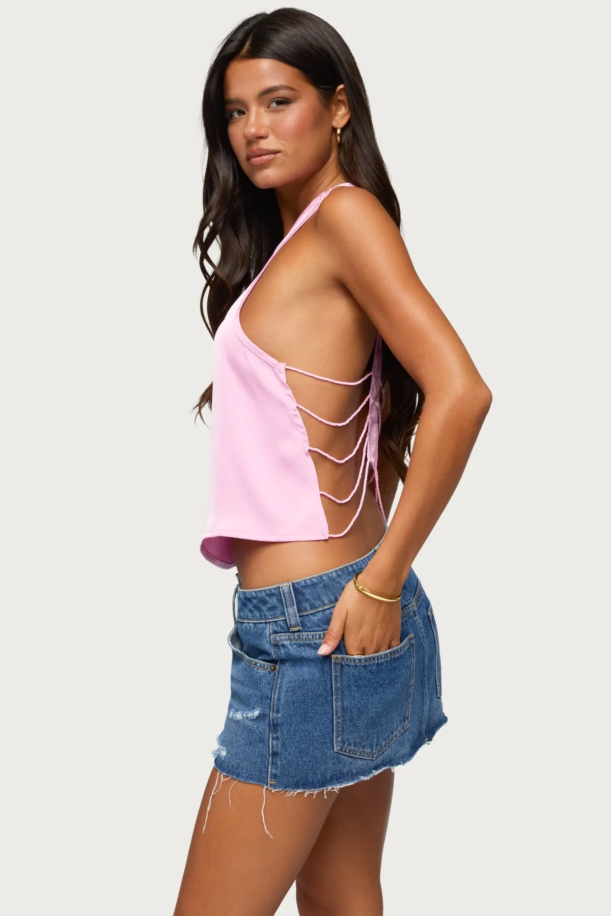 Satin Effect Backless Bead Chain Top sold by Edikted product image thumbnail 5