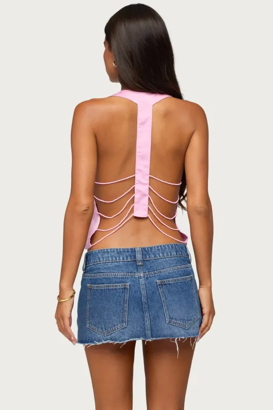 Satin Effect Backless Bead Chain Top made by Edikted
