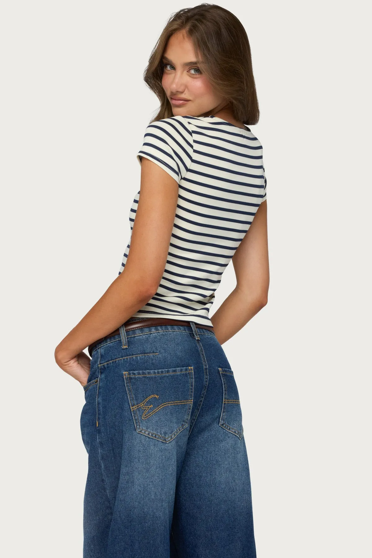 Bonita Striped Button Up Top sold by Edikted product image thumbnail 4