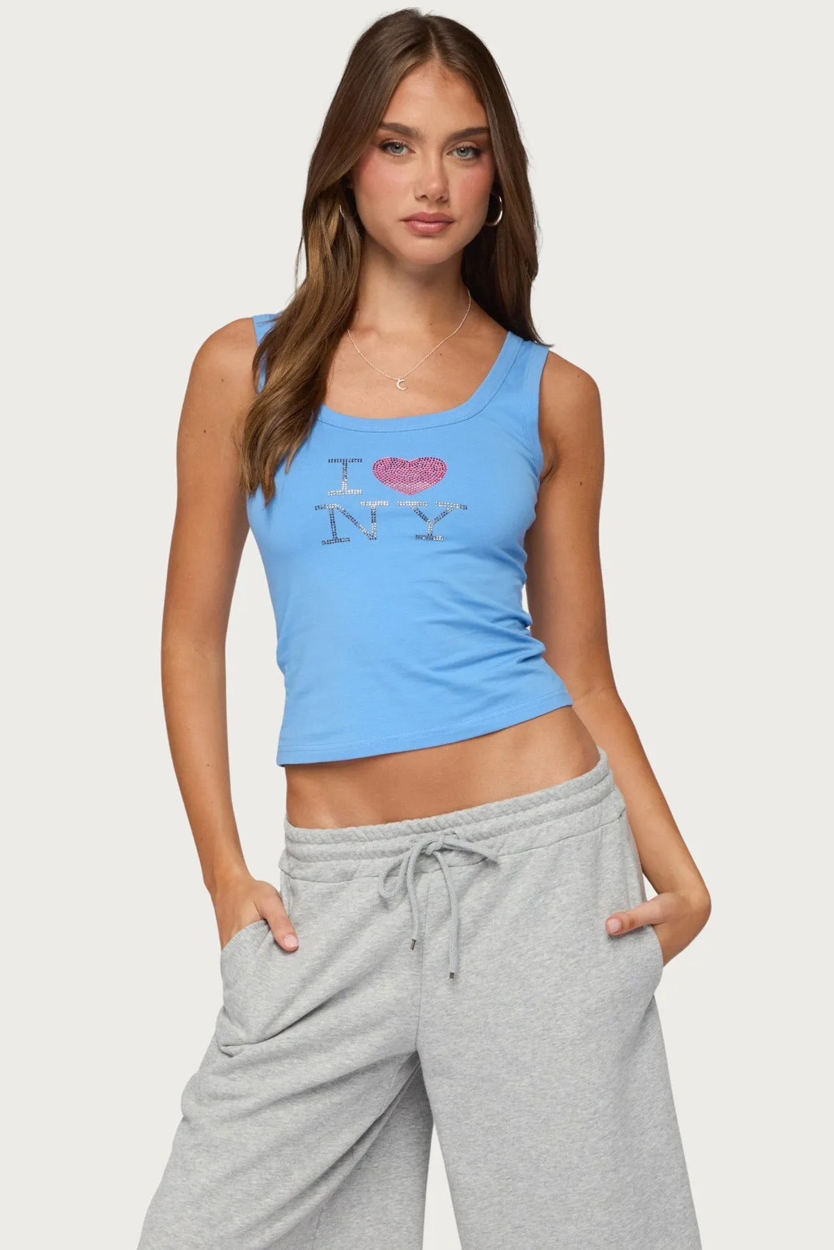I Heart NY Rhinestone Tank Top sold by Edikted