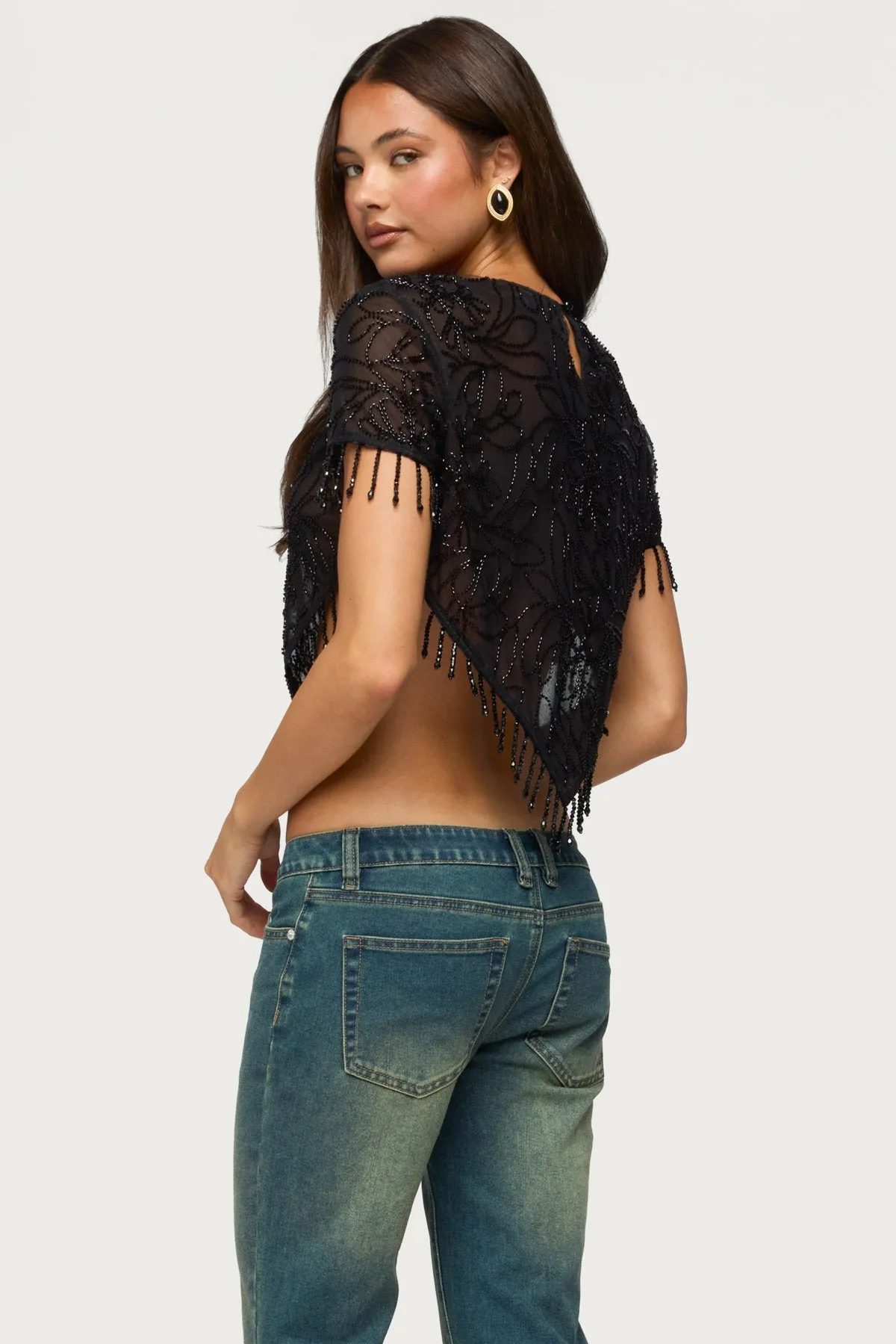 Yanna Beaded Fringe Poncho Top sold by Edikted product image thumbnail 5