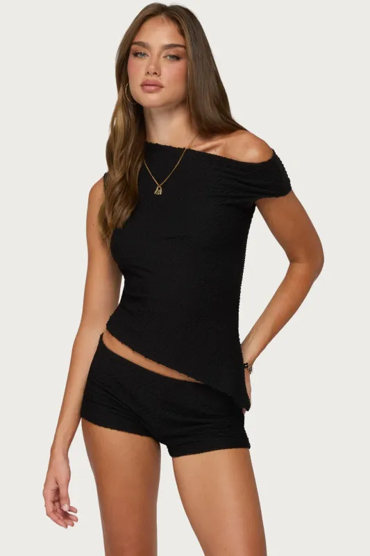 Atile Asymmetric Off Shoulder Textured Top made by Edikted