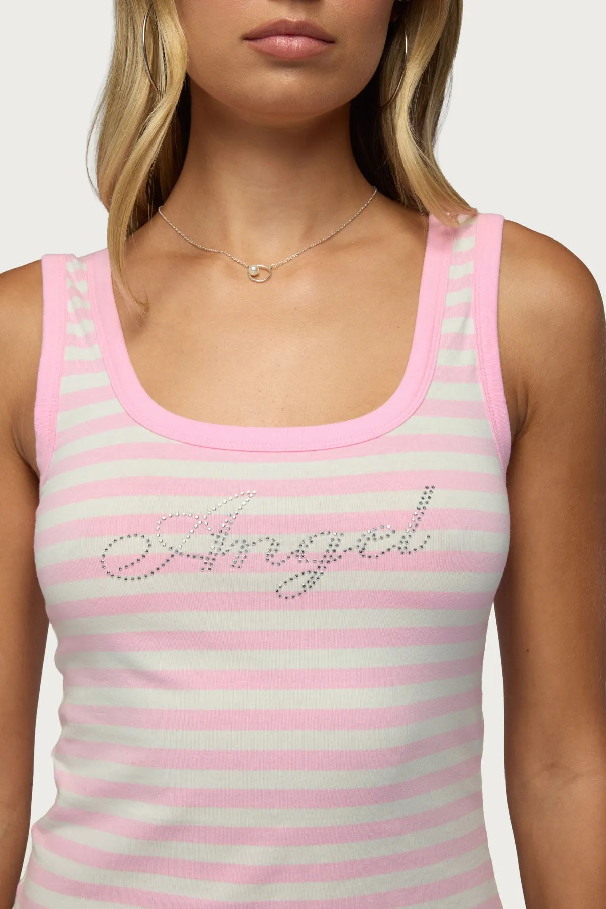 Angel Glow Rhinestone Striped Tank Top sold by Edikted product image thumbnail 2