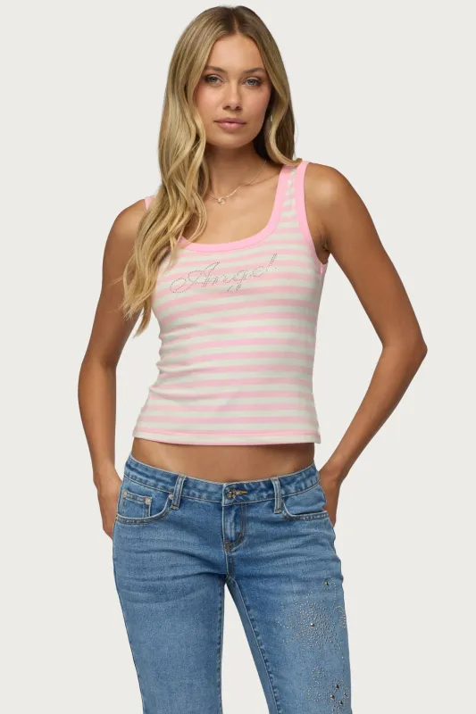 Angel Glow Rhinestone Striped Tank Top made by Edikted