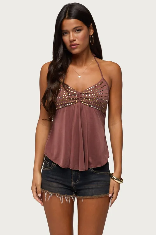 Ivana Studded Halter Top made by Edikted