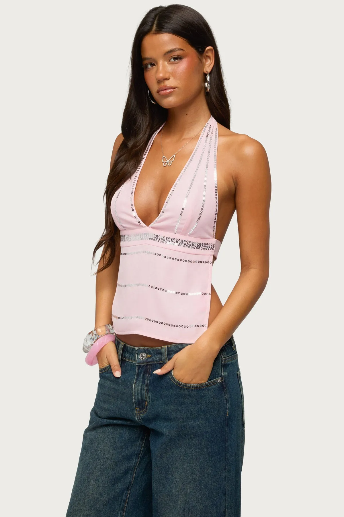 Roey Sequin Chiffon Backless Top sold by Edikted product image thumbnail 3
