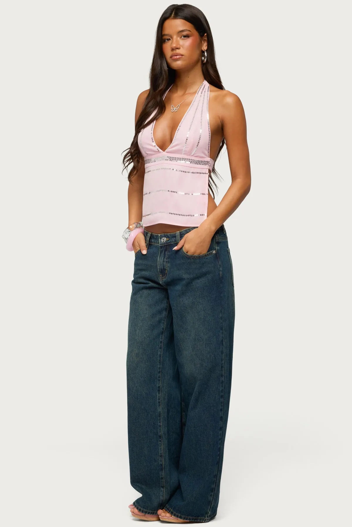 Roey Sequin Chiffon Backless Top sold by Edikted product image thumbnail 4