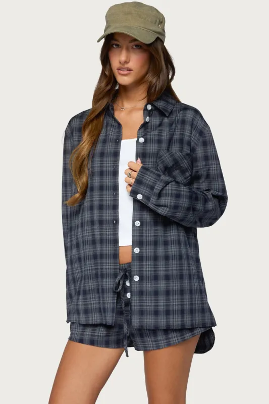 Alessa Plaid Button Up Long Sleeve Top made by Edikted