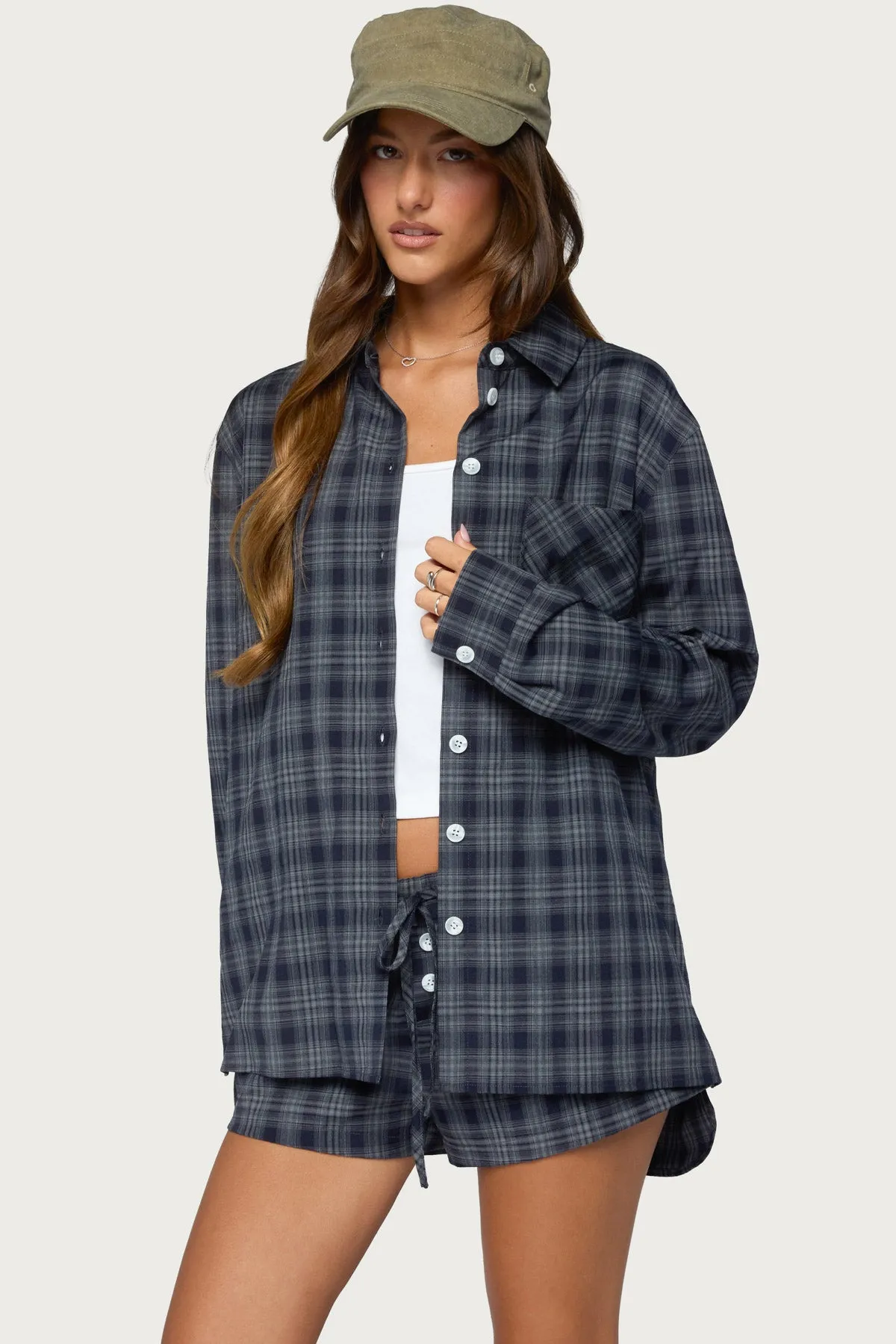 Alessa Plaid Button Up Long Sleeve Top sold by Edikted