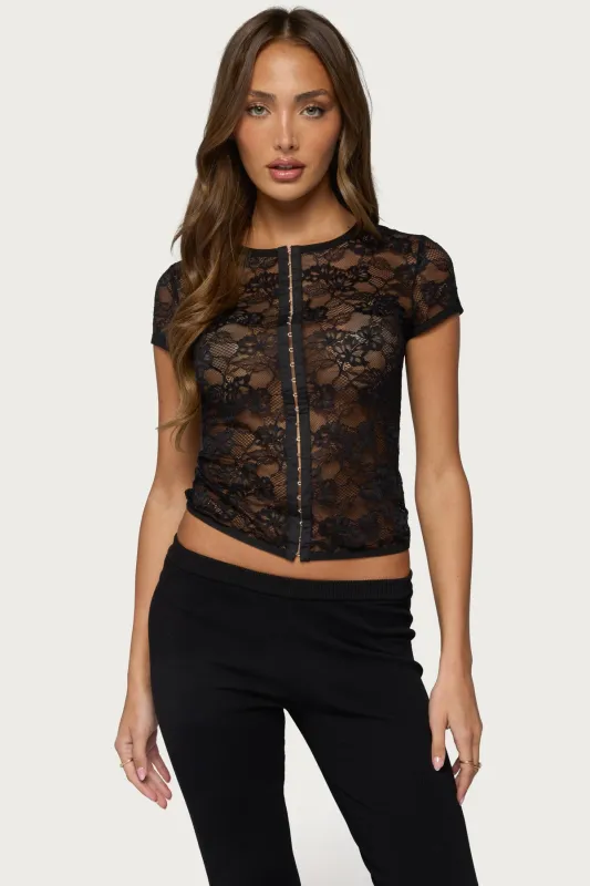 Jessi Sheer Lace Hook & Eye Top made by Edikted